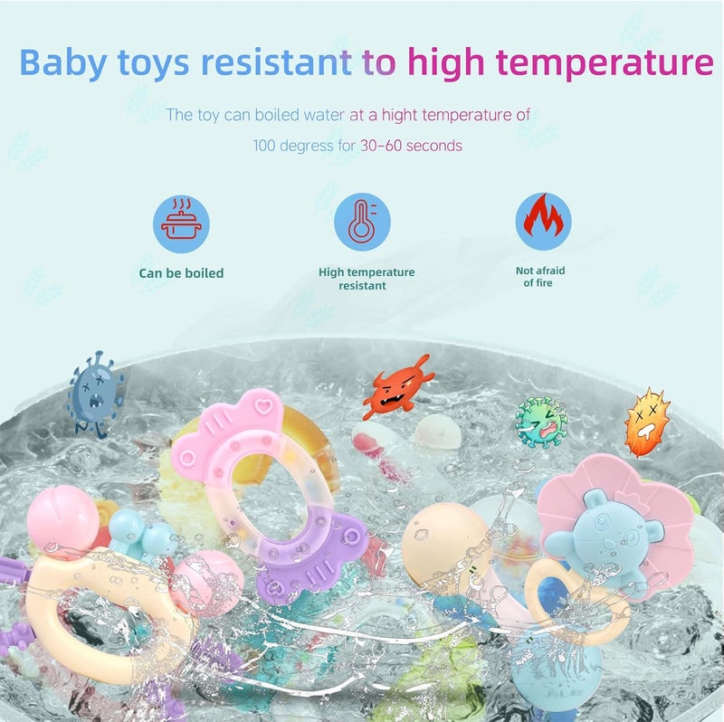 Beauenty 14 Pcs Baby Teether Toy Rattle Set with Storage Box - BPA Free Soft Silicone Teething Toys for 10+ Months - Image 4